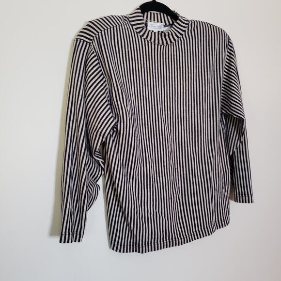 Vintage Cotton 2 Piece Mock Turtleneck Matching Cardigan Vertical Stripes Small - Picture 9 of 10